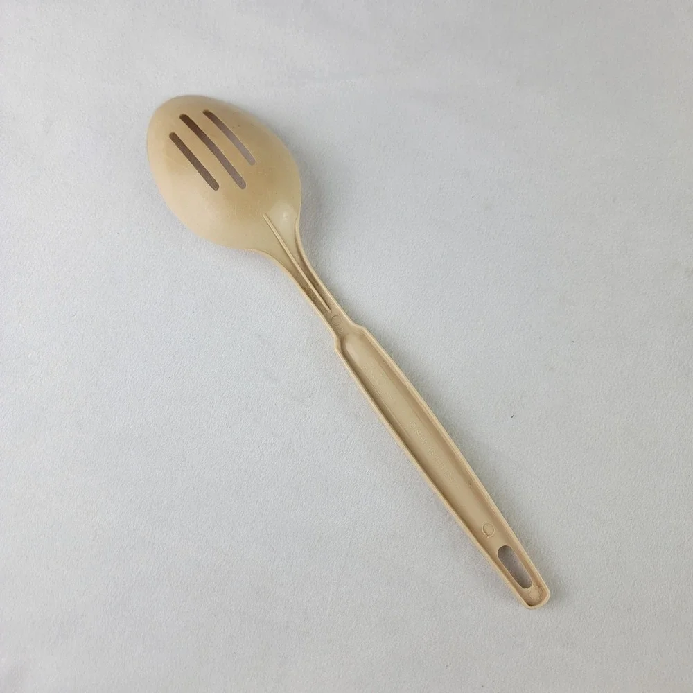 Ekco Vintage Slotted Spoon Almond Beige Nylon Kitchen Utensil USA 12 inch